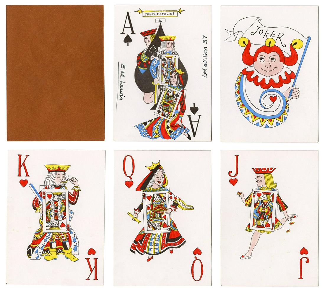 Elaine Lewis Card Families Playing Cards. Bradford,: Elaine Lewis Card Families Playing Cards. Bradford, England, 1993. 52 + J + OB. Number 4 from an edition of 37 packs, signed on the Ace of Spades. Lewis’s seventh pack.