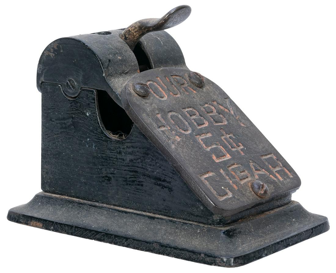 [TOBACCIANA]. Our Hobby 5 Cent Cigar Cutter. 1891.: [TOBACCIANA]. Our Hobby 5 Cent Cigar Cutter. 1891. Cigar cutter with two different size holes. Length, 4 ½”.