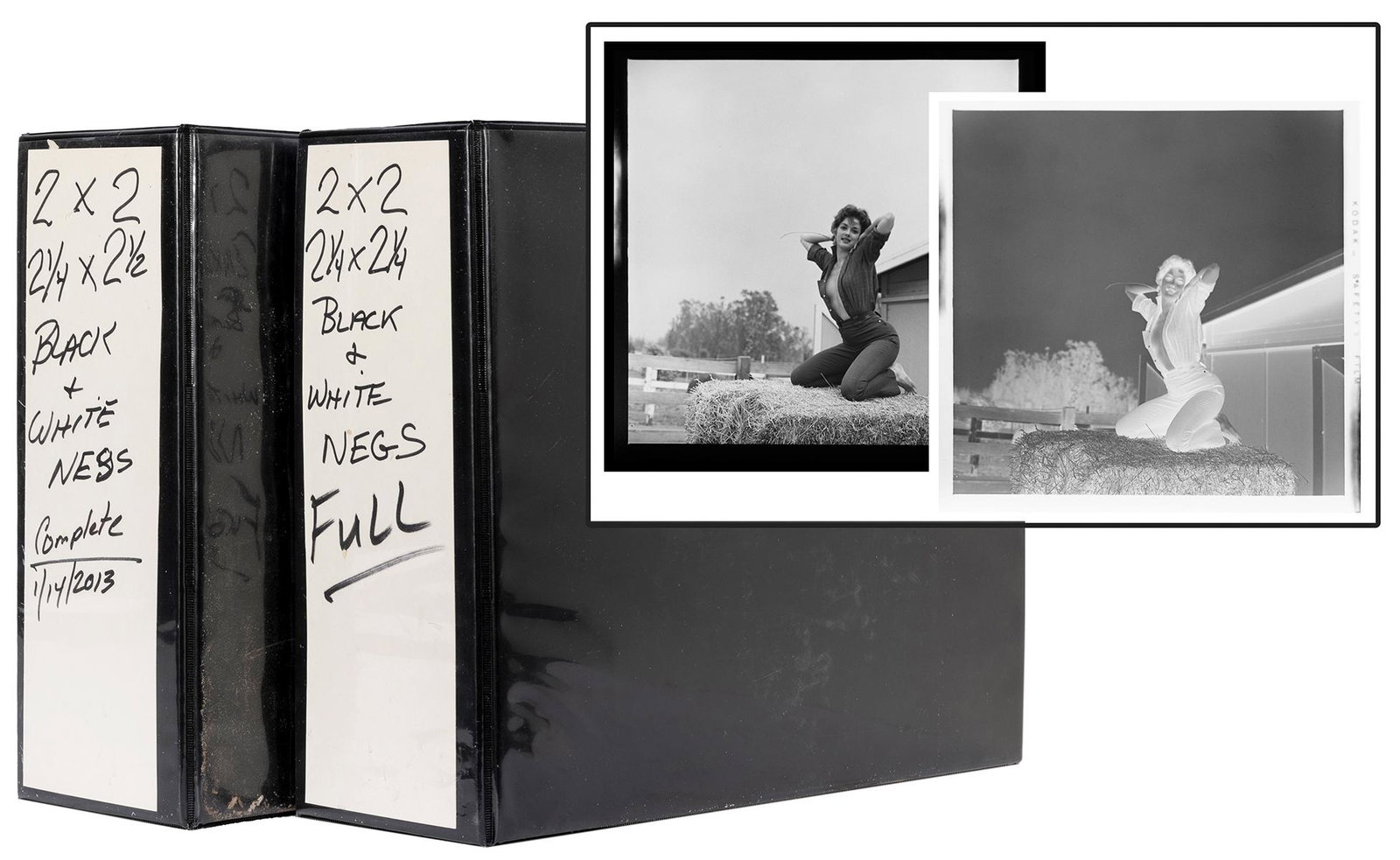 1960s-70s Pin-up Model Photo Negative Collection.: 1960s-70s Pin-up Model Photo Negative Collection. Collection of 320 original 2 x 2” and 2 ¼ x 2 ¼” original black and white photo negatives of pin-up and adult models by vari