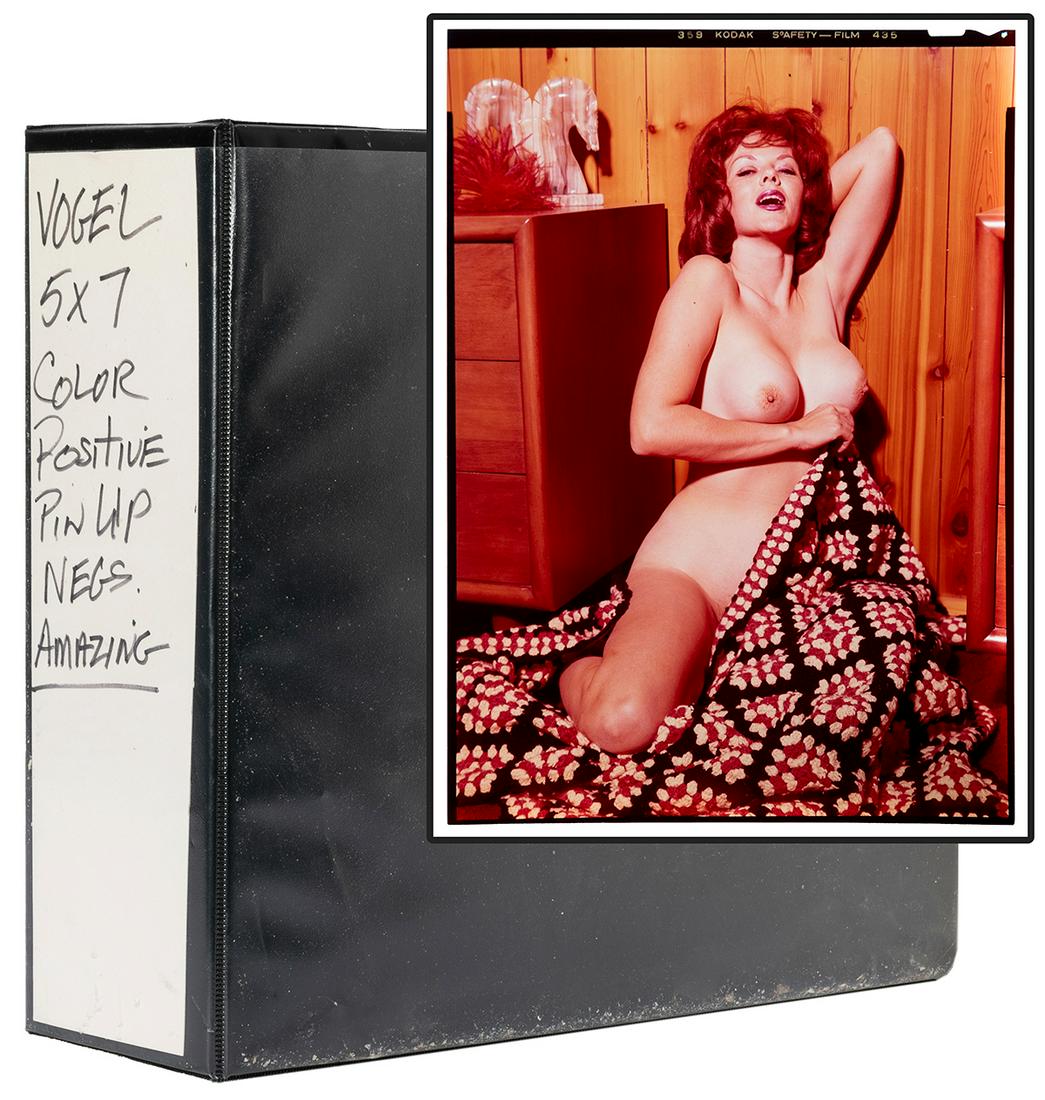 1950s-70s Ron Vogel Pin-up Model Photo Positive: 1950s-70s Ron Vogel Pin-up Model Photo Positive Collection. Collection of 148 original 7 x 5” original color photo positives (transparencies) of pin-up and adult models by renowned photographer