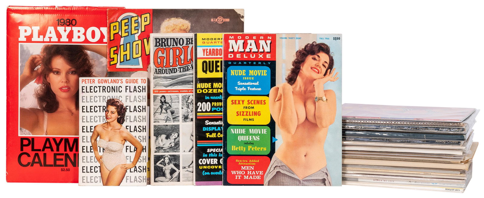 Lot of American Erotic and Pin-Up Photography: Lot of American Erotic and Pin-Up Photography Magazines. V.p., 1950s-1970s. Softcovers. Collection of 26 erotic magazines featuring the beauty of the female form, various publishers, sizes, and dates.