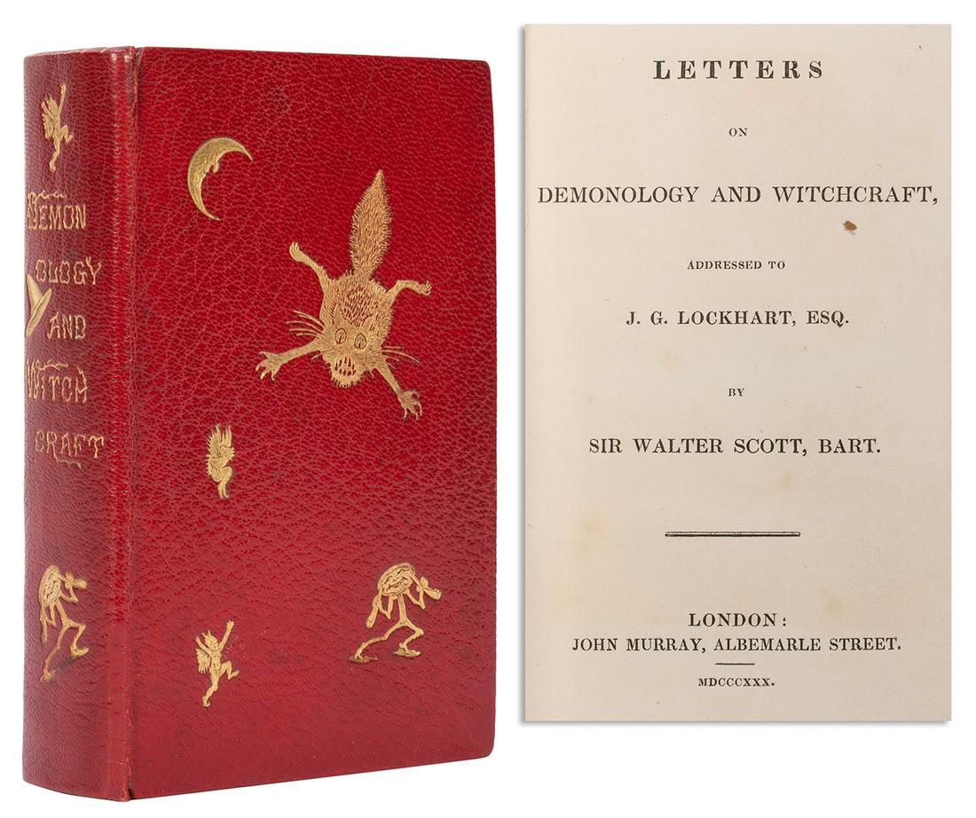 Scott, Sir Walter. Letters on Demonology and: Scott, Sir Walter. Letters on Demonology and Witchcraft. London: John Murray, 1830. Fine late nineteenth century crimson calf decorated and lettered in gilt with witches, moons, cats, and demons, incl