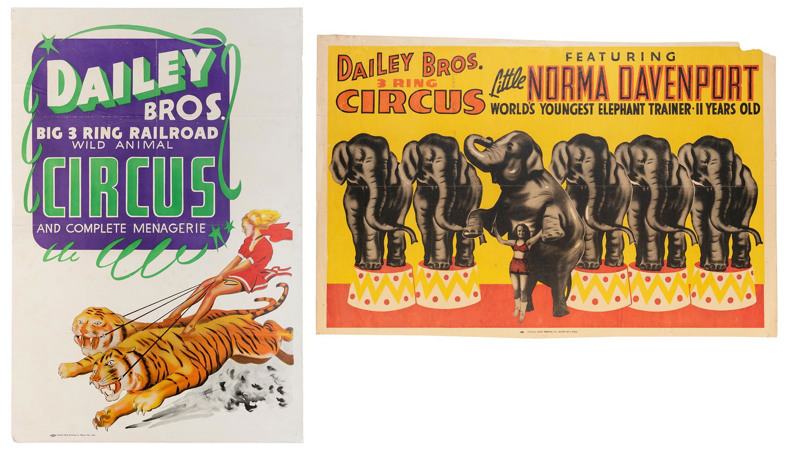 Dailey Bros. Circus. Two one-sheet posters. Circa 1940s. In... (1 of 1)