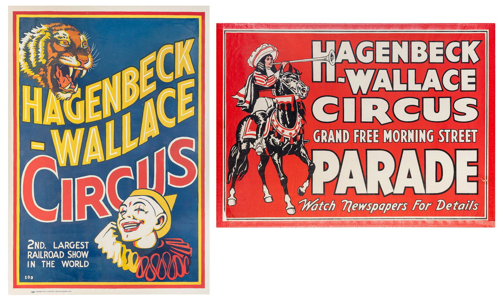 Hagenbeck-Wallace Circus. Two posters. Circa 1930s. Includi... (1 of 1)