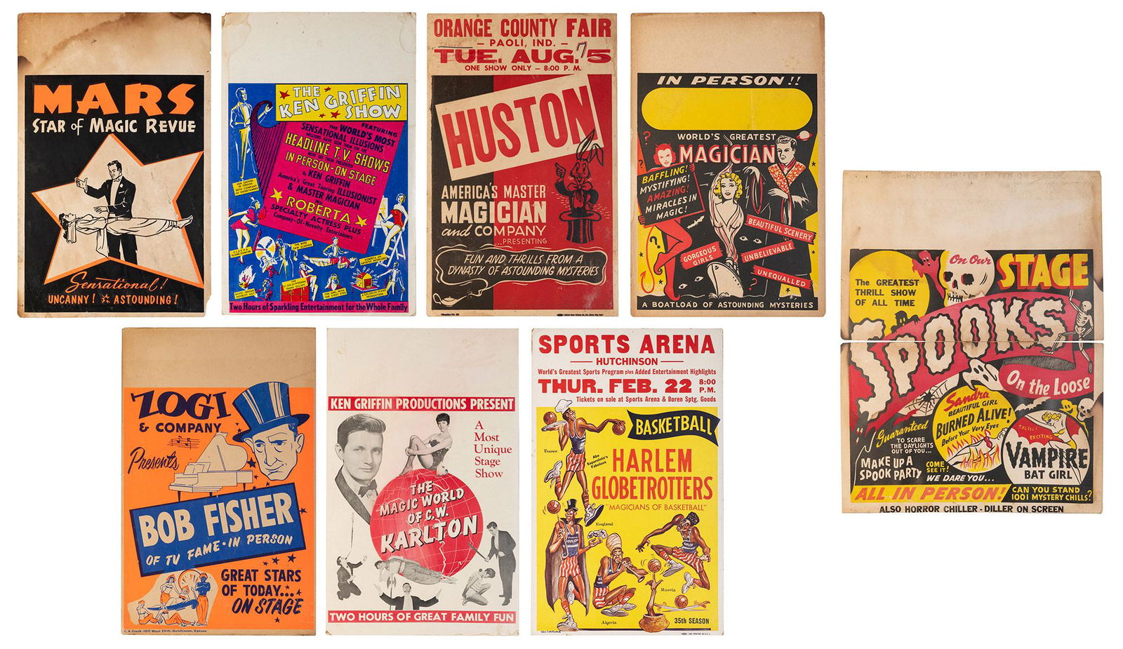 Group of spook show, magic, and circus window cards. Americ... (1 of 1)