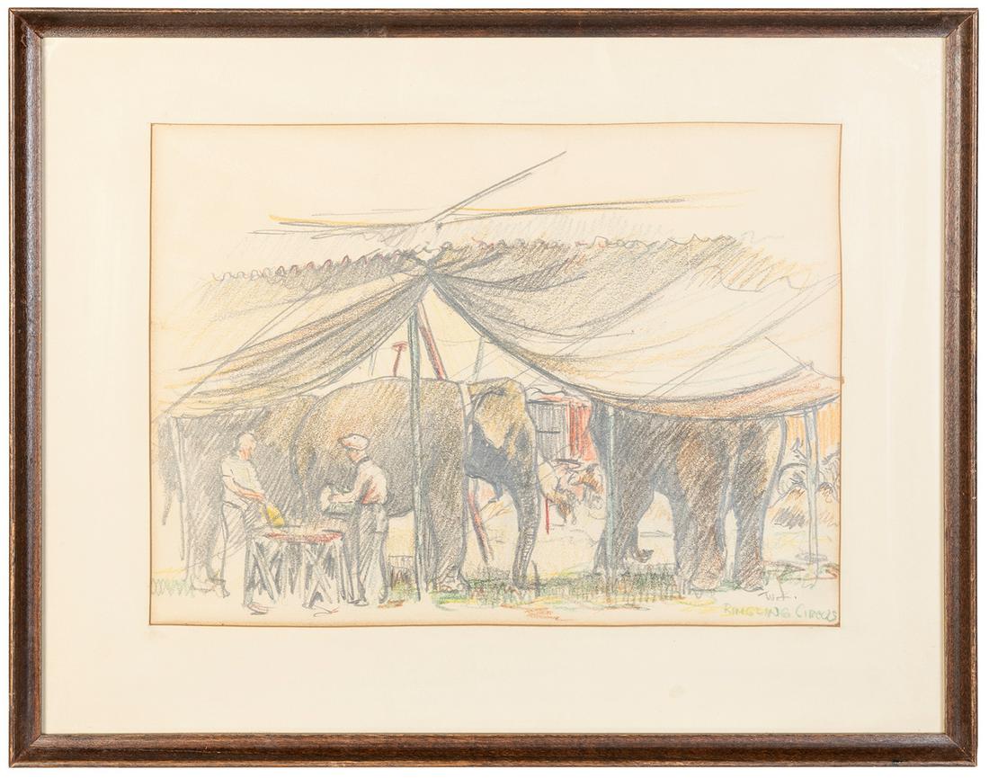 KRAWIEC, Walter (1889-1982). Elephants and Caretakers. 20th... (1 of 1)