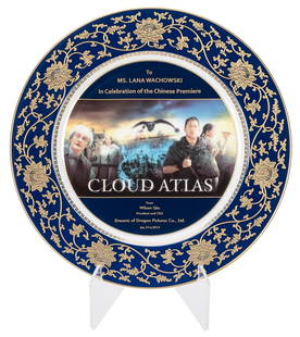 Bone China Plate Gifted to Lana Wachowski in Celebration of...: Bone China Plate Gifted to Lana Wachowski in Celebration of the Chinese Premiere of Cloud Atlas. Shenzhen, China: Auratic Inc., 2013. Bone China plate with pictorial image of Cloud Atlas movie poster