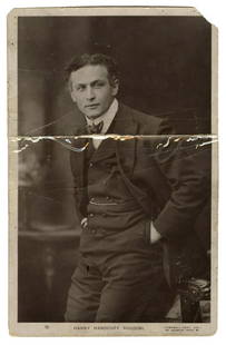 HOUDINI, Harry (Ehrich Weisz). Real Photo Portrait Postcard...: HOUDINI, Harry (Ehrich Weisz). Real Photo Portrait Postcard of Houdini. [London]: Campbell-Gray, ca. 1916. Glossy RPPC bears a three-quarter length portrait of the famous conjurer in a three-piece