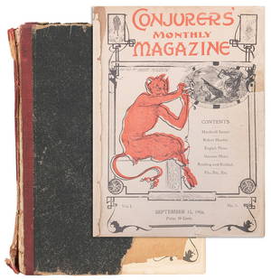 Conjurers’ Monthly Magazine. Harry Houdini. Monthly. V1 N1 ...: Conjurers’ Monthly Magazine. Harry Houdini. Monthly. V1 N1 (Sept. 1906) – V1 N12 (Jul. 1907). Single black cloth-covered volume with red cloth spine lettered in black. Photograph of