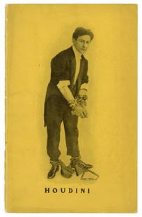 HOUDINI, Harry (Ehrich Weisz). The Adventurous Life of a Ve...: HOUDINI, Harry (Ehrich Weisz). The Adventurous Life of a Versatile Artist. [New York], ca. 1906. Original yellow pictorial wrappers, stapled. Profusion of illustrations of Houdini in handcuffs,