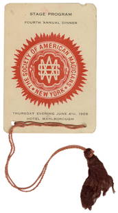 HOUDINI, Harry (Ehrich Weisz). Houdini S.A.M. Stage Program...: HOUDINI, Harry (Ehrich Weisz). Houdini S.A.M. Stage Program Card Fan. New York, 1908. Keepsake made of four playing cards bound with string and tassel, printed with the nine-part program of the