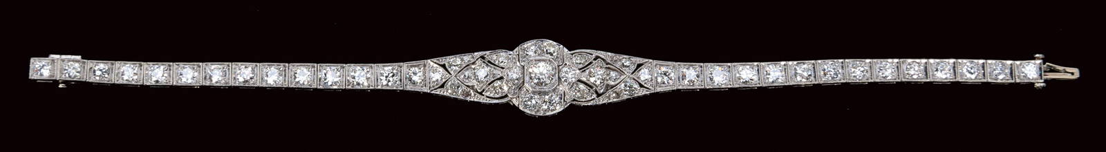 [HOUDINI FAMILY] Houdini-Gifted Art Deco Diamond Bracelet. ...: [HOUDINI FAMILY] Houdini-Gifted Art Deco Diamond Bracelet. Being a 1920s-era bracelet said to be a gift from Harry Houdini, famed escape artist, to the wife of his brother William. The platinum