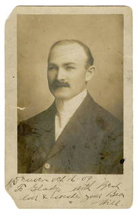 WEISS, William. Real Photo Postcard of Houdini’s Brother, B...: WEISS, William. Real Photo Postcard of Houdini’s Brother, Bill Weiss, Signed. Dated October 16, 1909 in Weiss’s hand and sent to his sister Carrie Gladys Weiss, his note below the sepia