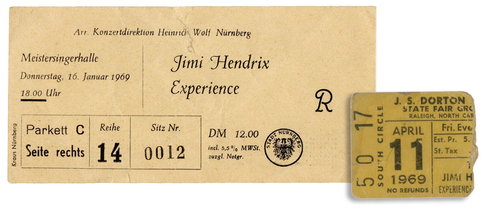 [HENDRIX, Jimi (1942-1970)]. Concert Ticket for 16 January ... (1 of 1)