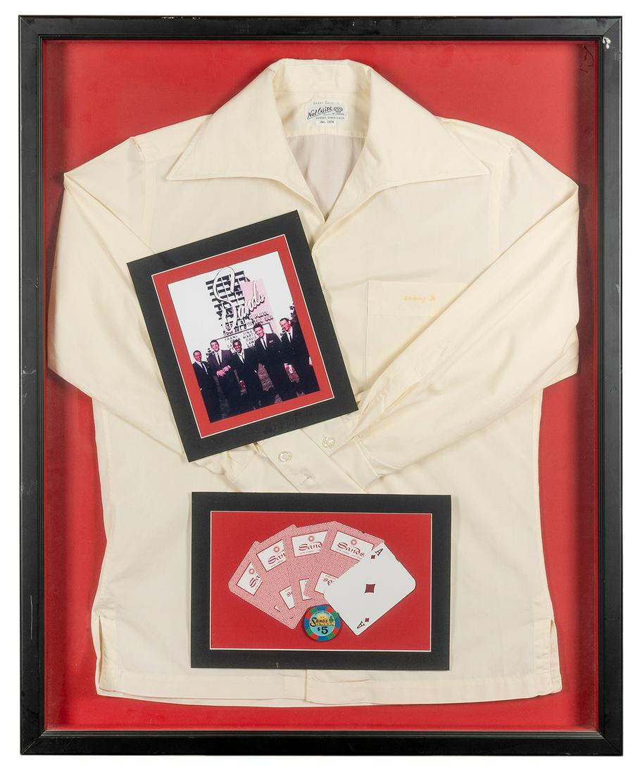 Sammy Davis Jr. Custom Shirt. A pale yellow button-down shi...: Sammy Davis Jr. Custom Shirt. A pale yellow button-down shirt by Nat Wise of London (Sunset Strip, Calif.) with label for Sammy Davis Jr. on the inside collar, and embroidered “Sammy Jr.” 