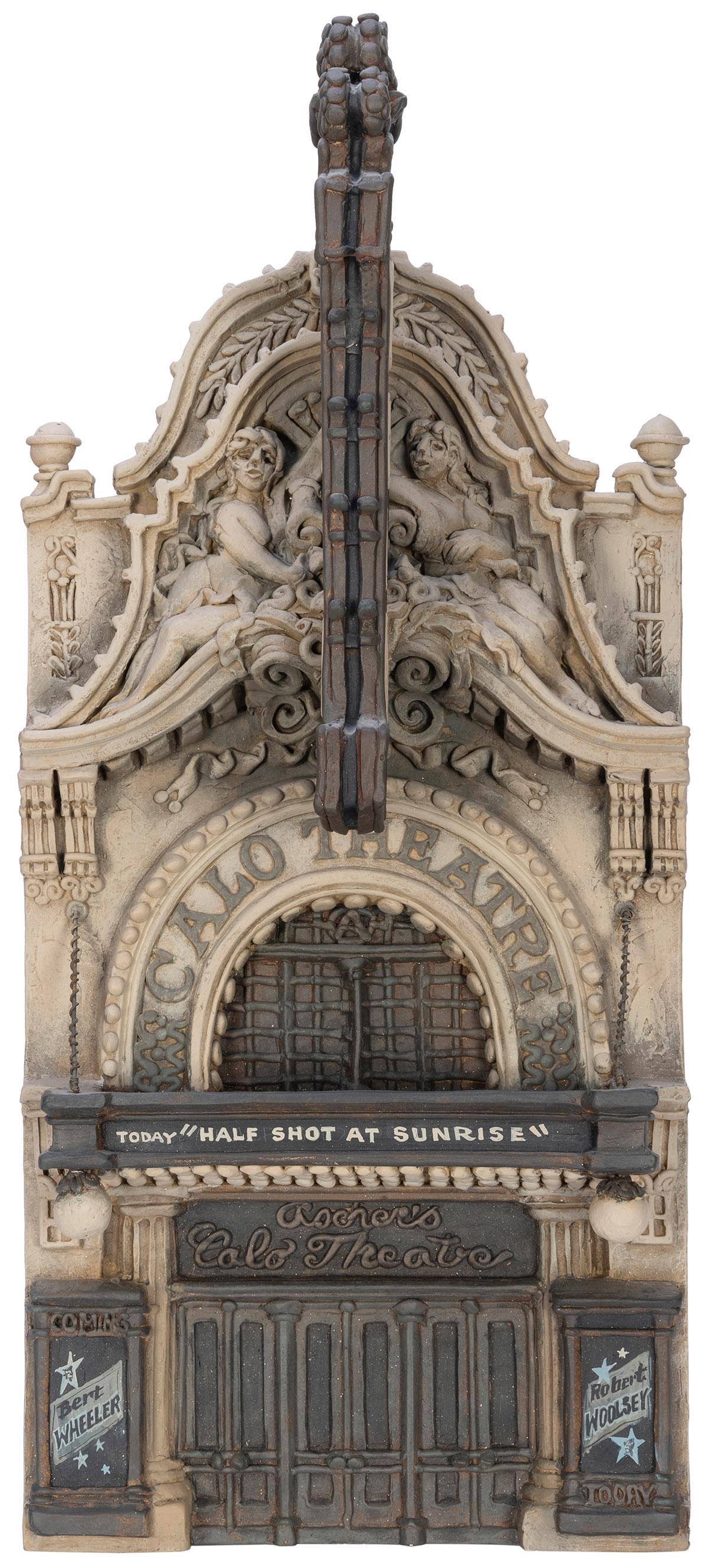 JACOBSEN, Zani (American, 20th century). Ascher’s Calo Thea...: JACOBSEN, Zani (American, 20th century). Ascher’s Calo Theatre. Ceramic relief sculpture depicting the theater façade of the building which stood on North Clark Street in Chicago’s An