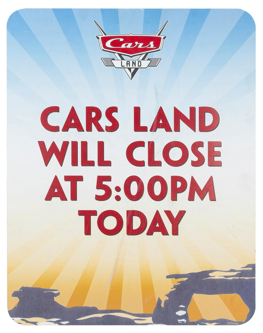 Cars Land Closure Sign. 2010s. Original plastic sign inform... (1 of 1)