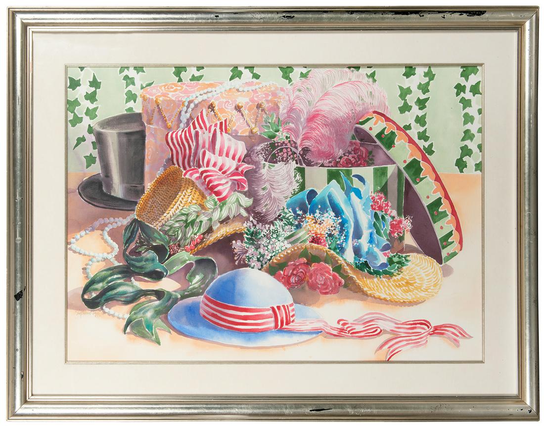 Walt Disney World Grand Floridian Lobby Artwork. 1990s. Art...: Walt Disney World Grand Floridian Lobby Artwork. 1990s. Artwork from the Grand Floridian Resort and Spa lobby depicting a Victorian-style scene of a rabbit and hatboxes in watercolor. Framed 49 x 36&#