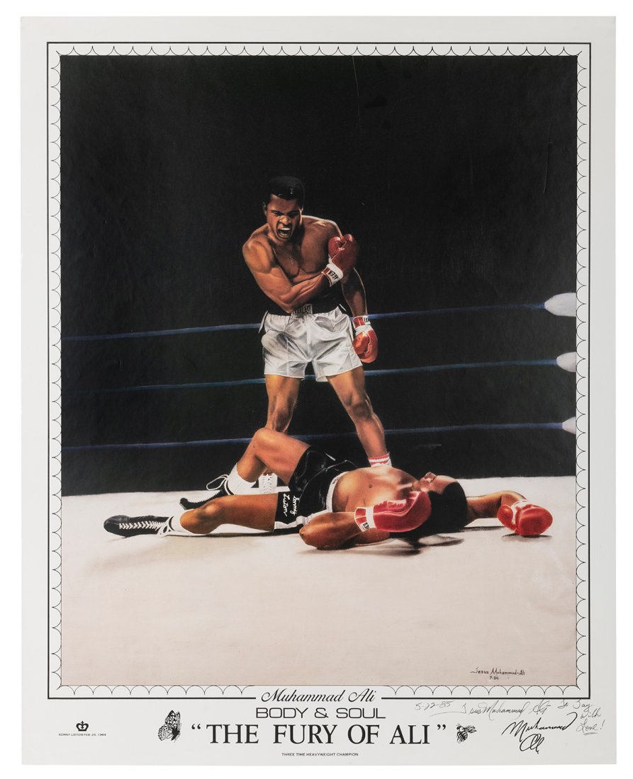 MUHAMMAD-ALI, Jesus. Body & Soul: The Fury of Ali. 1984.: MUHAMMAD-ALI, Jesus. Body & Soul: The Fury of Ali. 1984. Color poster reproducing Muhammad Aliâ€™s painting of the iconic photograph of Ali vs. Liston in the World Heavyweight Championship of 196