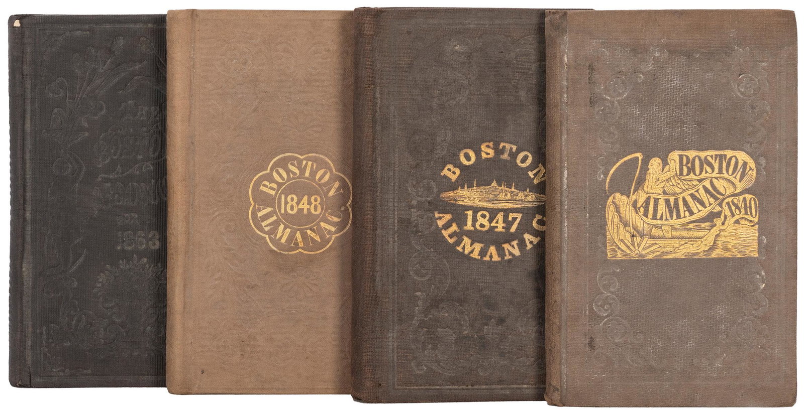 [AMERICANA]. –– [BOSTON]. DICKINSON, S.N., et al. A group o...: [AMERICANA]. –– [BOSTON]. DICKINSON, S.N., et al. A group of 4 almanacs for the years 1840, 1847, 1848 and 1863. Boston: Thomas Groom, 1840; B.B. Mussey and Thomas Groom, 1847 and 1848; Br