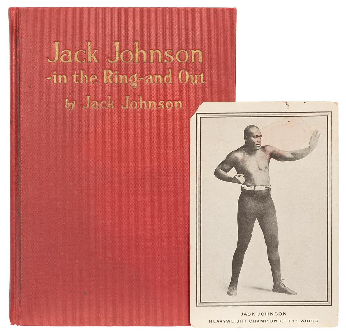 [BOXING]. JOHNSON, Jack (1878–1946). Jack Johnson in the Ri...: [BOXING]. JOHNSON, Jack (1878–1946). Jack Johnson in the Ring and Out. Chicago: National Sports Publishing Company, 1927. 8vo. 16 plates from photographs and paintings. Original gilt–lette