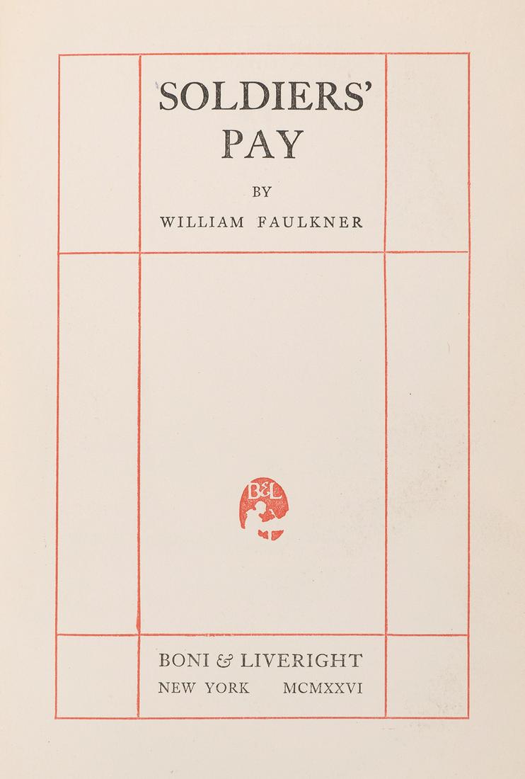 FAULKNER, William (1897–1962). Soldier’s Pay. New York: Bon... (1 of 1)