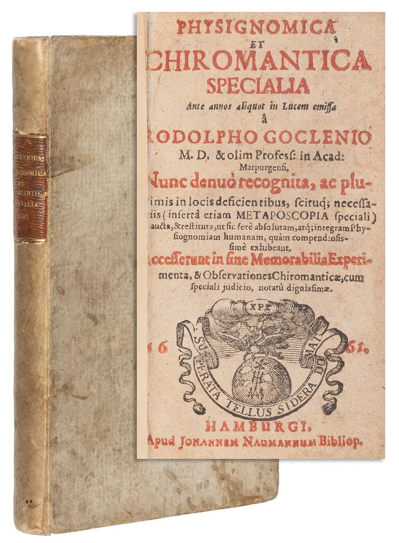 [PALMOLOGY]. GOCLENIUS, Rudolph (1547–1628). Physignomica e... (1 of 4)