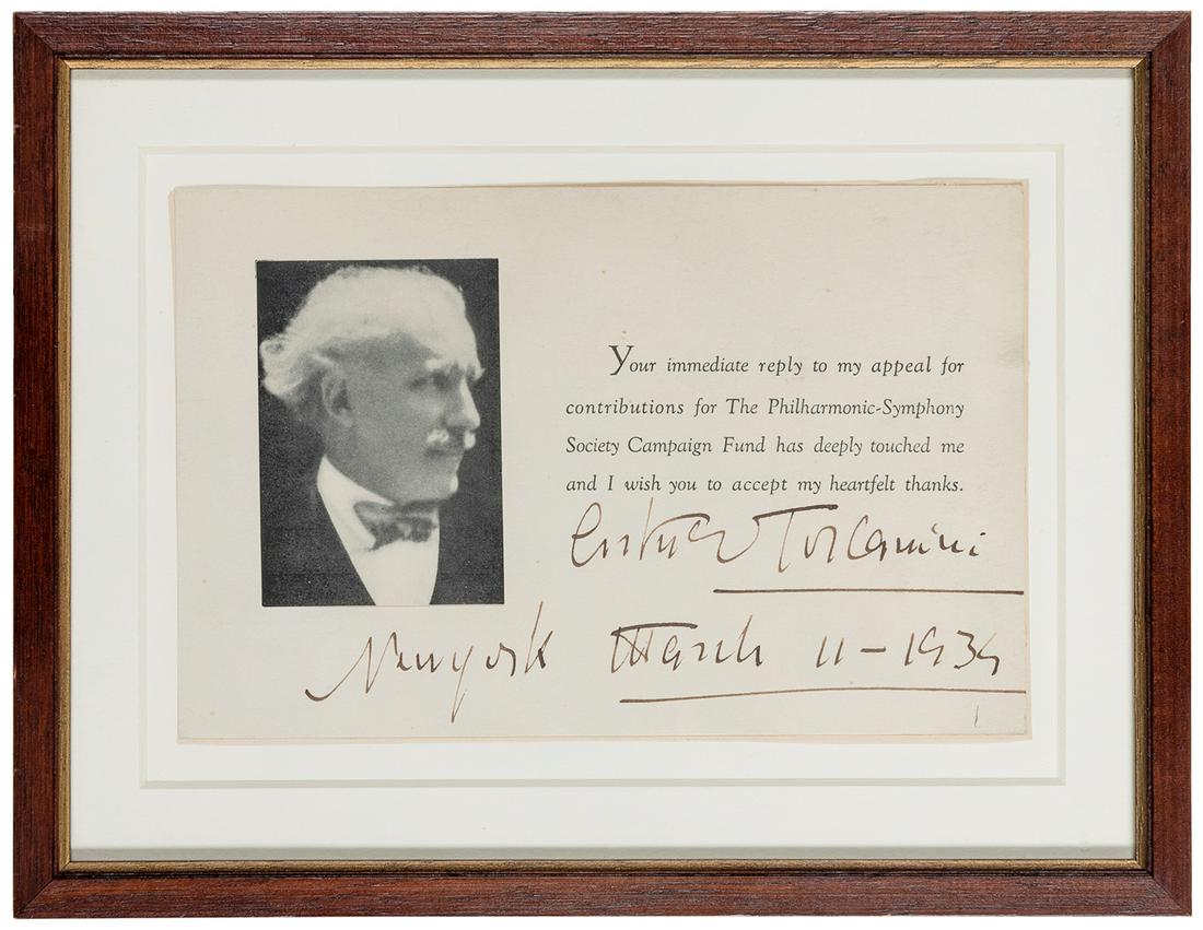 [MUSIC]. TOSCANINI, Arturo (1867–1957). An inscribed thank ... (1 of 1)