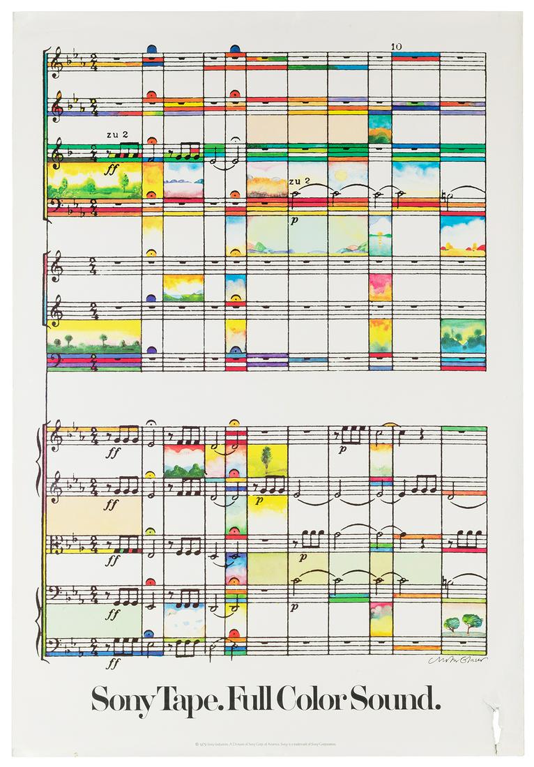 GLASER, Milton (1929-2020). Sony Tape. Full Color Full Soun...: GLASER, Milton (1929-2020). Sony Tape. Full Color Full Sound. 1979. 35 ¾ x 24”. Unbacked. Tear with paper loss at lower right corner, not affecting image. B+/B. MoMA 269.1980.