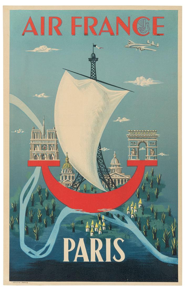 BILON, J. Air France / Paris. [1951]. Airline poster with a... (1 of 1)