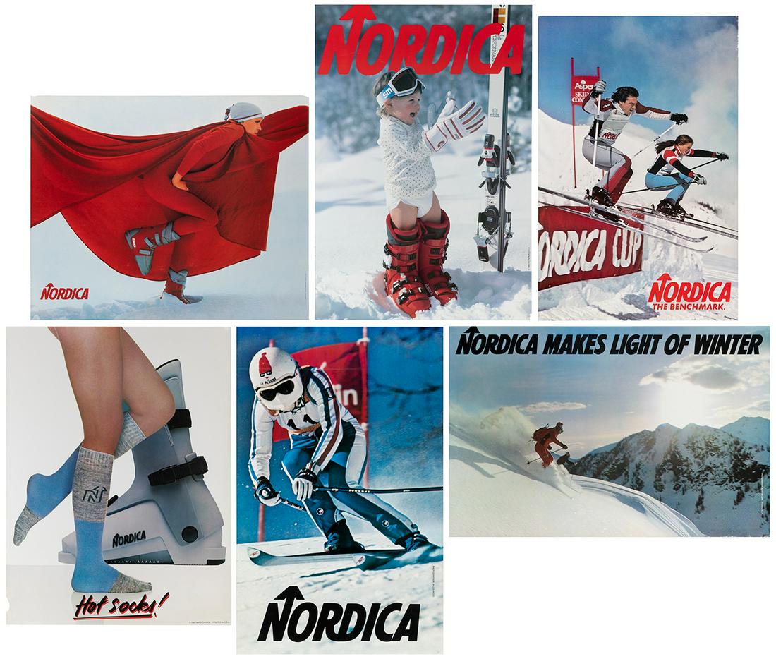 Nordica. Six ski advertising posters. USA/France, 1980s. Si... (1 of 7)