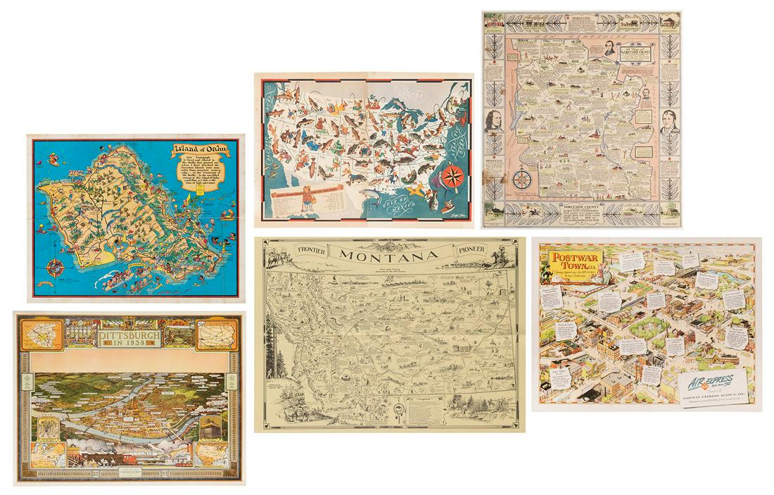 [UNITED STATES]. Group of 6 pictorial maps. Including: Post... (1 of 7)