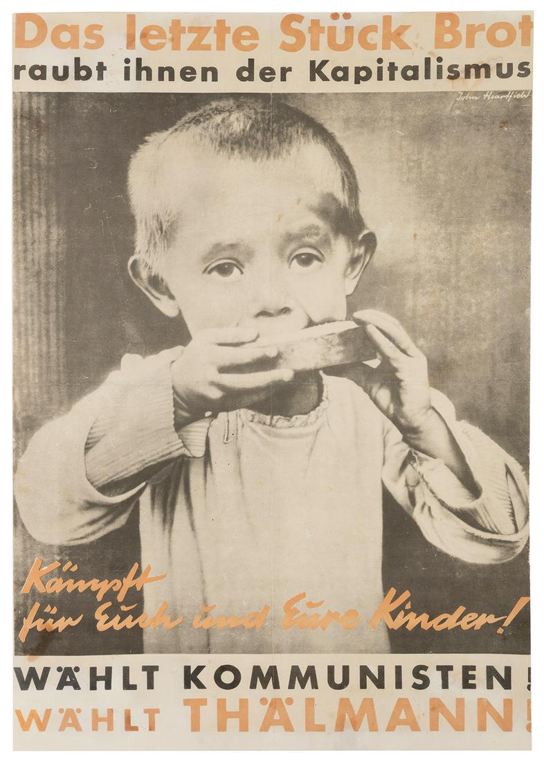 HEARTFIELD, John (1891-1968). Das Letzte Stuck Brot [Capita...: HEARTFIELD, John (1891-1968). Das Letzte Stuck Brot [Capitalism Robs You of the Last Piece of Bread]. Circa 1960s/70s. 36 x 24 7/8”. Linen backed. Restoration along vertical and horizontal folds
