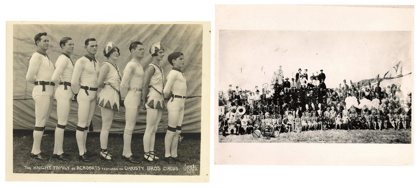 KELTY, Edward J. (1888-1967). The Knight Family of Acrobats...: KELTY, Edward J. (1888-1967). The Knight Family of Acrobats featured on Christy Bros. Circus. Title and credit in negative. 8 x 10”. Hand-stamp on verso. Pinholes with loss to upper left corner;