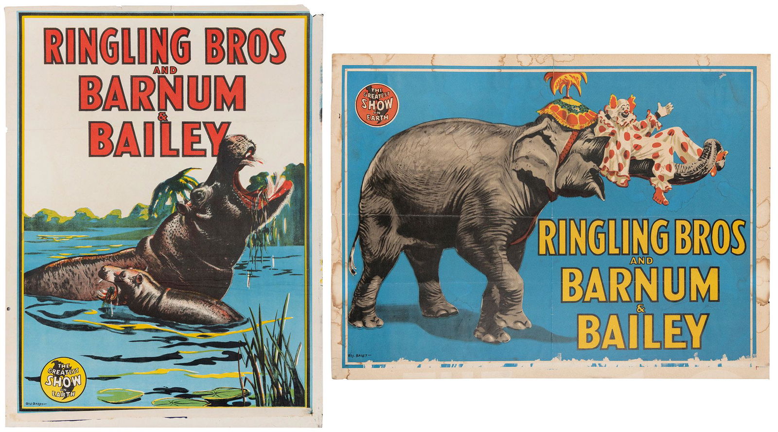 BAILEY, Bill. Ringling Bros. and Barnum & Bailey. Two half-... (1 of 3)