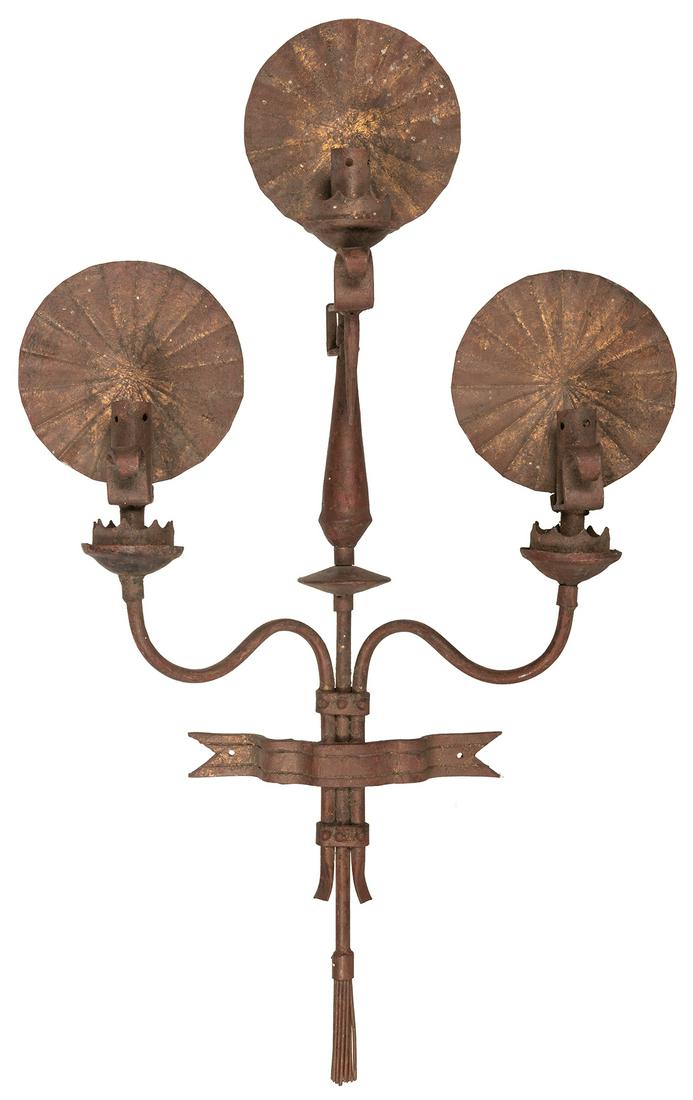 Wrought Iron Spanish Three Light Large Candle Sconce. With ... (1 of 2)