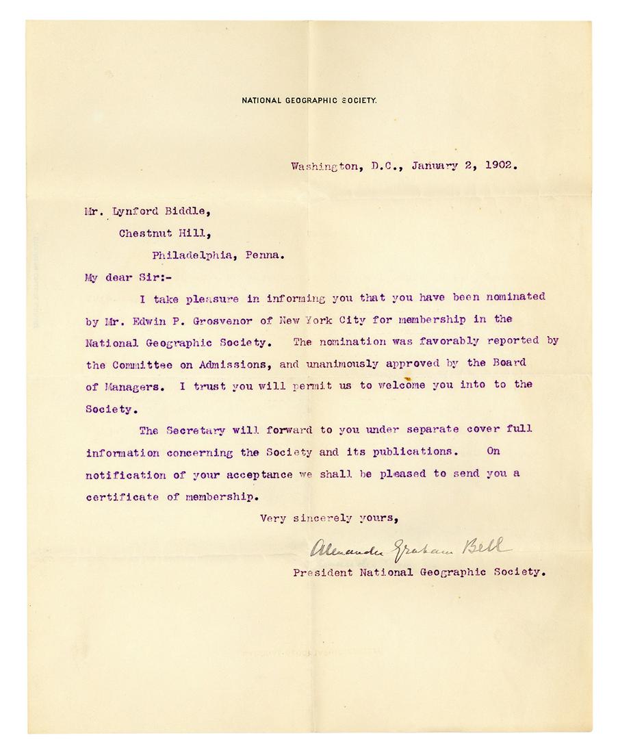 BELL, Alexander Graham (1847–1922). Typed letter signed (“A... (1 of 1)