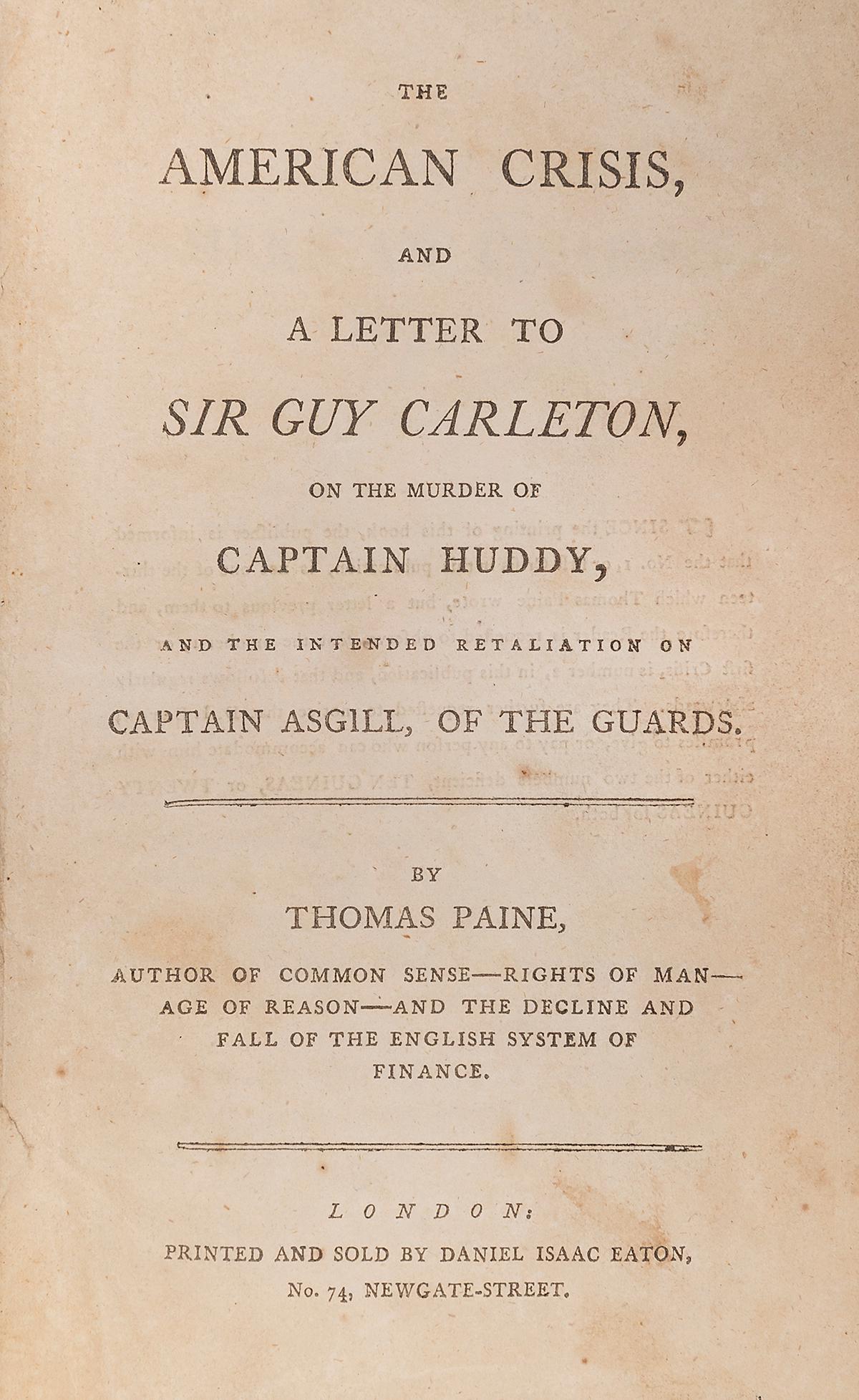 PAINE, Thomas (1737–1809). The American Crisis, and a Lette... (1 of 1)