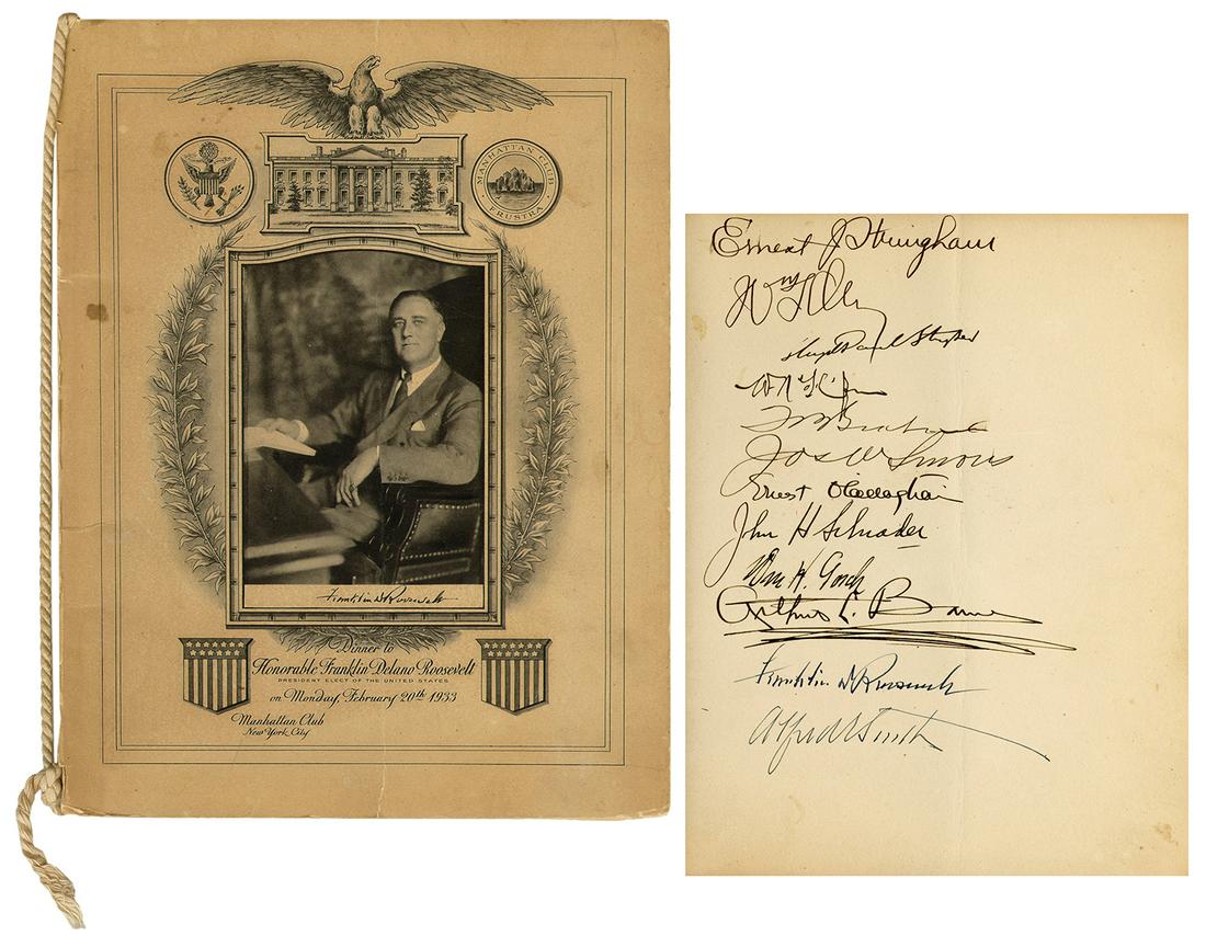 ROOSEVELT, Franklin D. (1882–1945). A dinner program signed... (1 of 2)