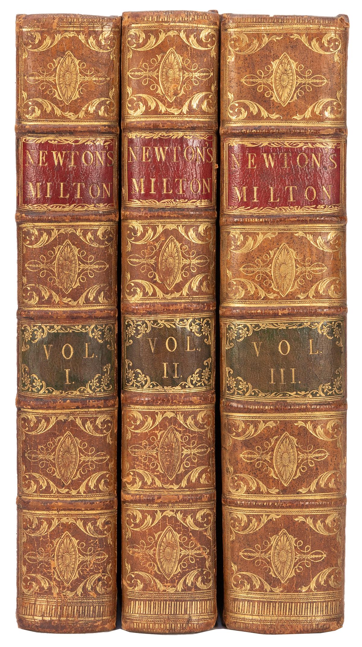 MILTON, John (1608–1674). Paradise Lost [and] Paradise Rega...: MILTON, John (1608–1674). Paradise Lost [and] Paradise Regain’d. Edited by Thomas Newton with notes. London: for J. Beecroft, [et al], 1775–1777. 3 volumes, large 4to (287 x 232 mm).