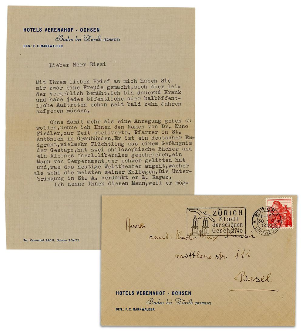 HESSE, Hermann (1877–1962). Typed letter signed (“H. Hesse”... (1 of 2)