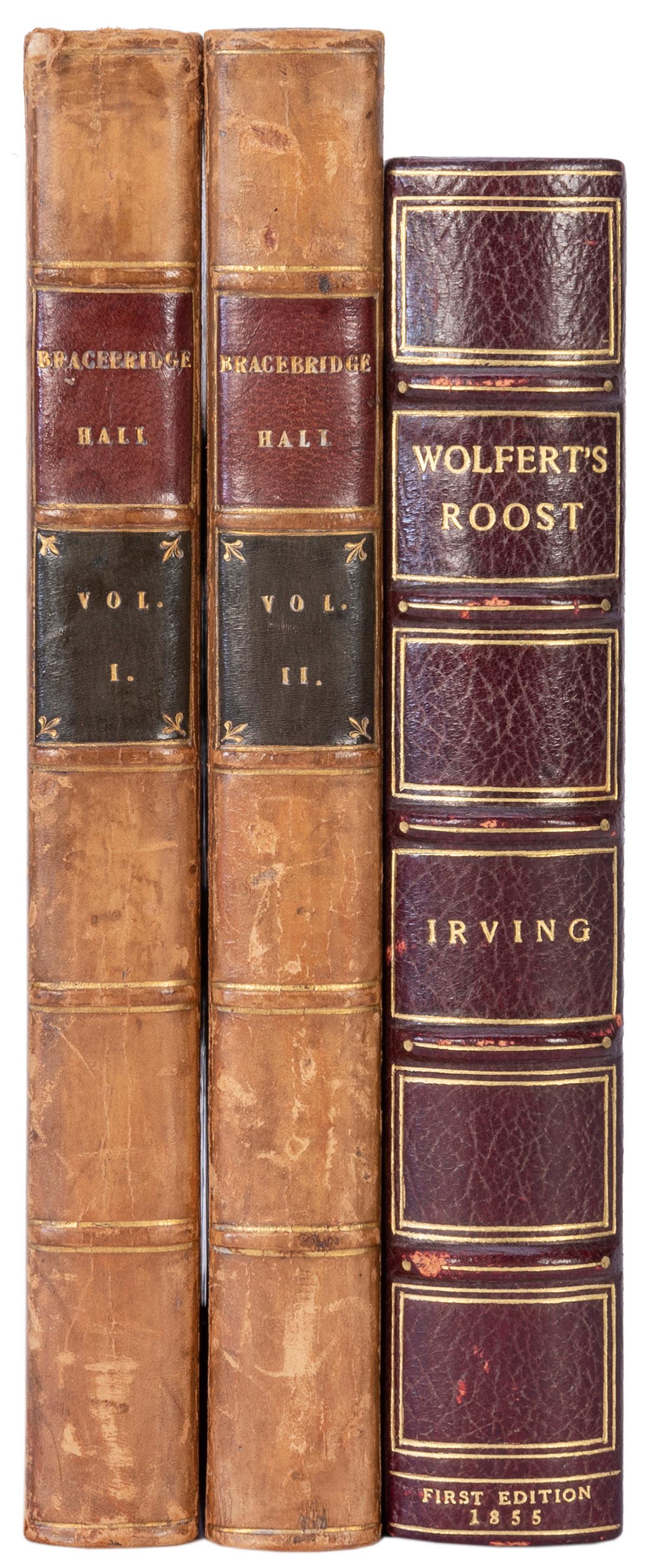 IRVING, Washington (1783–1859). Bracebridge Hall; or The Hu...: IRVING, Washington (1783–1859). Bracebridge Hall; or The Humorists. London: John Murray, 1822. 2 volumes, tall 8vo. Contemporary polished calf, raised bands, pair of red and black leather letter