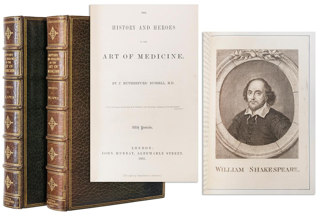 [MEDICINE]. RUSSELL, John Rutherfurd (1816–1866). The Histo...: [MEDICINE]. RUSSELL, John Rutherfurd (1816–1866). The History and Heroes of the Art of Medicine. London: John Murray, 1861. One volume in two, royal 8vo. EXTRA ILLUSTRATED WITH 153 ADDITIONAL EN
