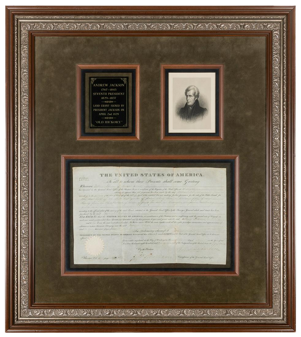 JACKSON, Andrew (1767-1845). Signed presidential land grant... (1 of 1)
