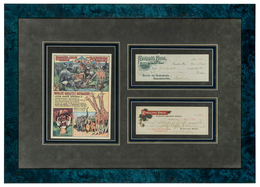 [RINGLING BROTHERS CIRCUS]. A pair of checks signed by Char... (1 of 1)