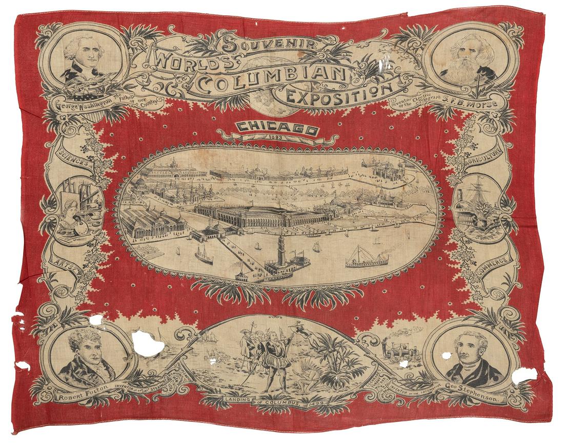 [CHICAGO WORLD’S FAIR]. Souvenir printed scarf. Circa 1893.... (1 of 1)