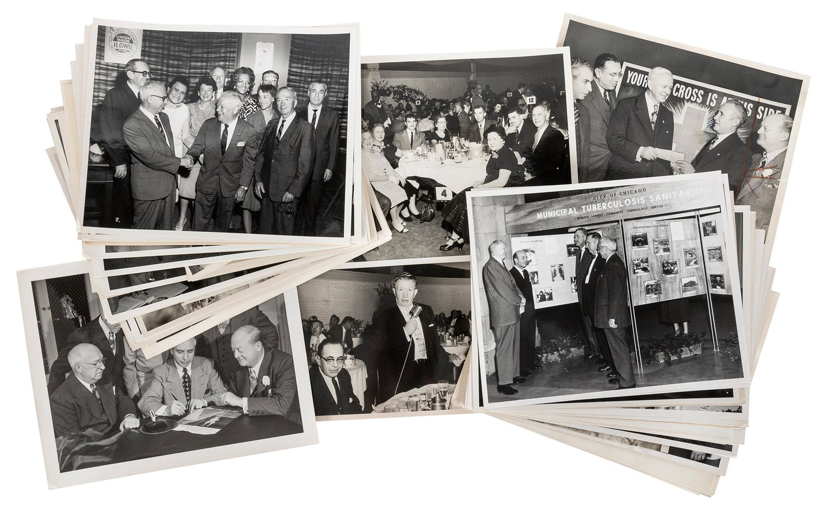 [CHICAGO NEWS PHOTOGRAPHS AND EPHEMERA]. A group of over 10...: [CHICAGO NEWS PHOTOGRAPHS AND EPHEMERA]. A group of over 100 photographs featuring union leader Morris Bialis, and other items. [Chicago: ca. 1900s to 1960s]. The photos of Morris Bialis (1897-1996) a