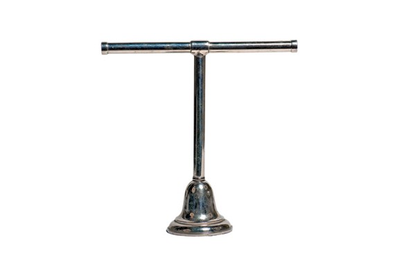 Sympathetic Silk Stand. American [?], ca. 1925.: Sympathetic Silk Stand. American [?], ca. 1925. Chrome-plated stand, which, while appearing innocent, facilitates the performance of the Sympathetic Silk trick in which knots vanish and appear in a se