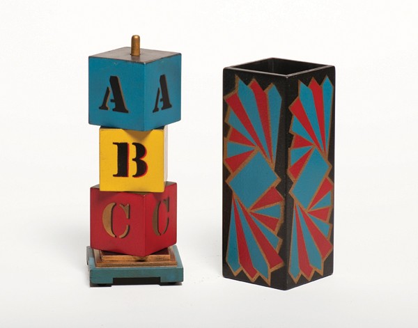 A-B-C Blocks Princess Pachesis and the Three Dukes: A-B-C Blocks (Princess Pachesis and the Three Dukes). Los Angeles, F.G. Thayer, ca. 1940. A wooden block vanishes from a stack of three when covered by a wooden tube, only to reappear in the magician'