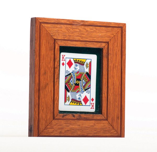 Sand Frame. Los Angeles, F.G. Thayer & Co. ca 1940: Sand Frame. Los Angeles, F.G. Thayer & Co. ca. 1940. A picture frame is covered with a handkerchief. When the cloth is later removed, a vanished card has appeared in the frame. Hardwoode frame with in